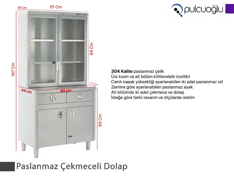                       Paslanmaz Çekmeceli Dolap
